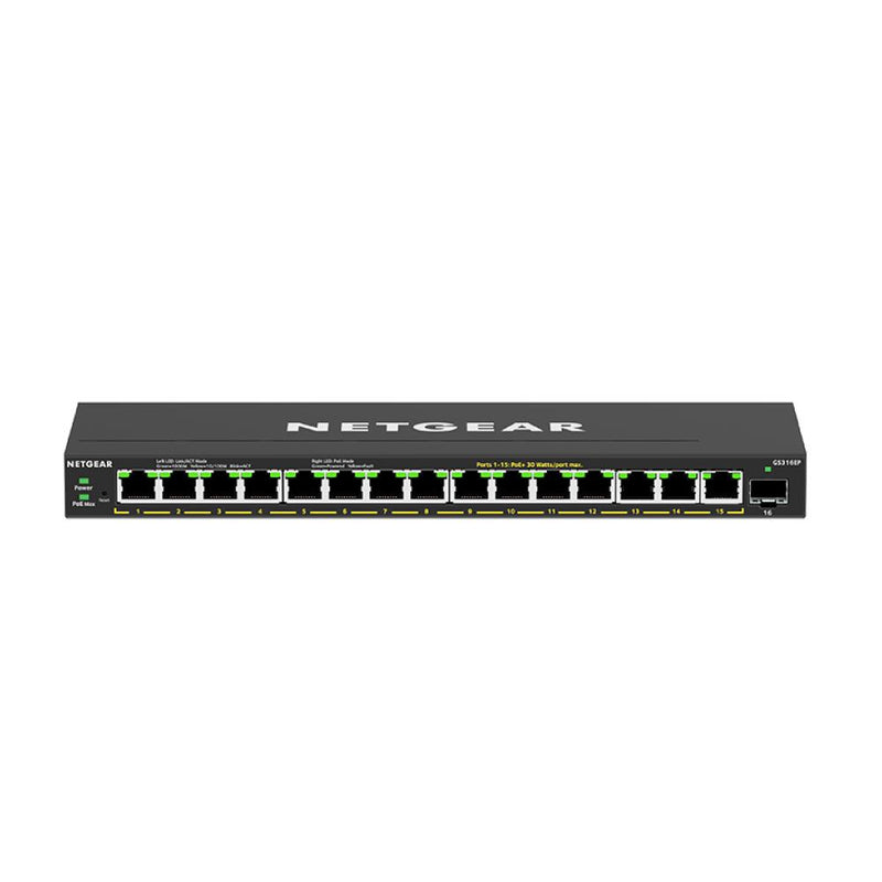 NETGEAR GS316EP 16-Port PoE Gigabit Ethernet Plus Switch - Managed, with 15 x PoE+ @ 180W, 1 x 1G SFP Port, Desktop or Wall Mount