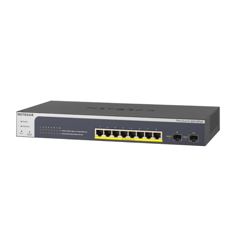 NETGEAR GS510TLP 10-Port Gigabit Ethernet Smart Managed Pro PoE Switch - with 8 x PoE+ @ 75W, 2 x 1G SFP, Desktop/Rackmount, and ProSAFE Limited Lifetime Protection