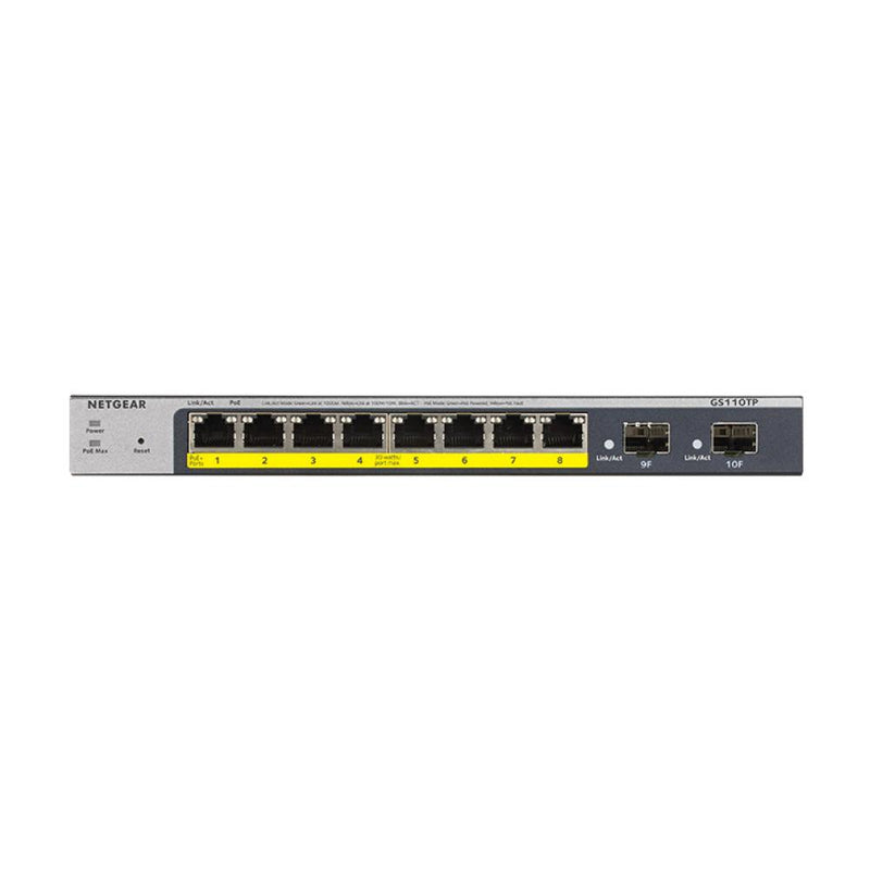 NETGEAR 8-Port PoE Gigabit Ethernet Smart Switch (GS110TP) - Managed with 8 x PoE+ @ 55W, 2 x 1G SFP, Desktop