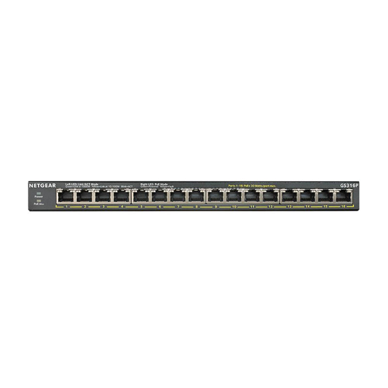 NETGEAR 16-Port Gigabit Ethernet Unmanaged PoE+ Switch (GS316P) - with 16 x PoE+ @ 115W, Desktop/Wallmount, Sturdy Metal