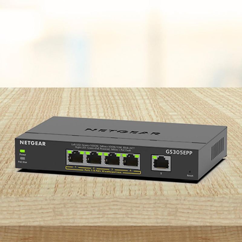 NETGEAR GS305EPP 5 Port PoE Gigabit Ethernet Plus Switch - with 4 x PoE+ @ 120W, Desktop or Wall Mount