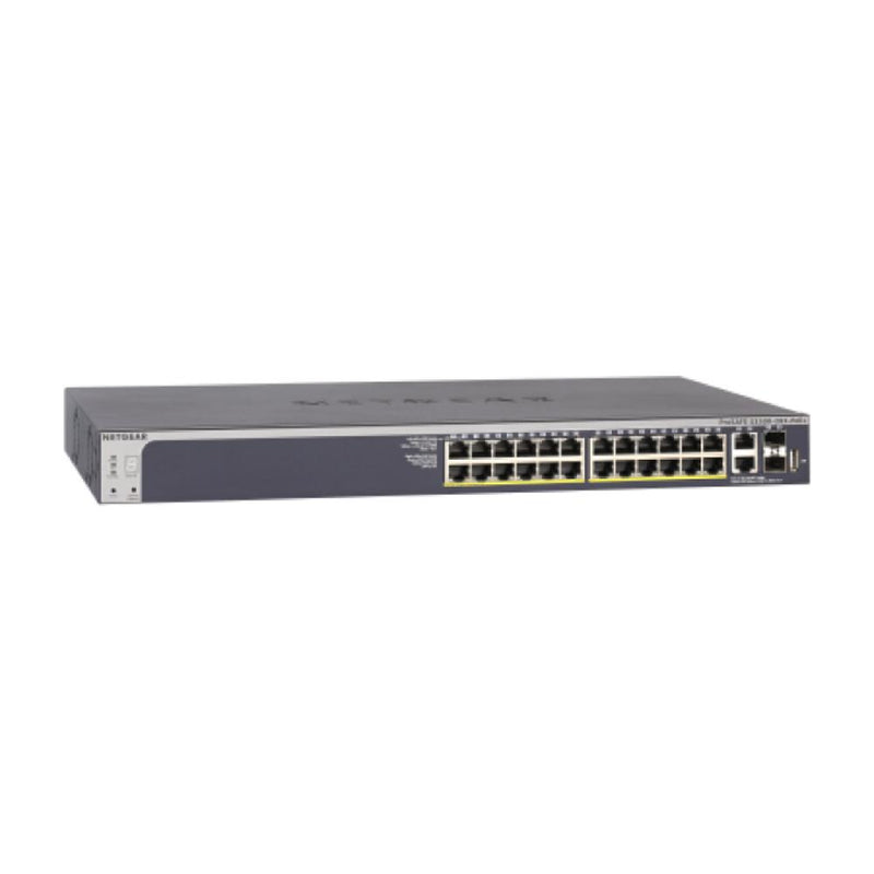 NETGEAR GS728TXP 28-Port Gigabit/10G Stackable Smart Managed Pro PoE Switch - with 24 x PoE+ @ 195W, 2 x 10G Copper and 2 x 10G SFP+, Desktop/Rackmount, and ProSAFE Lifetime Protection