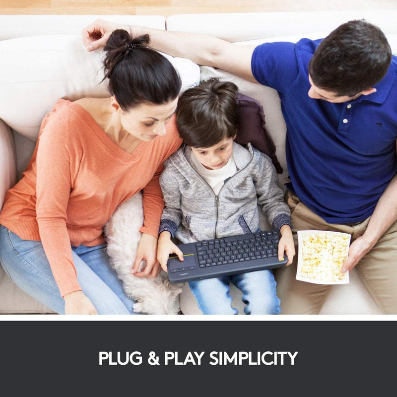 Logitech K400 Plus Black TV Plus Unifying Keyboard with Android Keys and Integrated Touchpad, TV-Connected PC