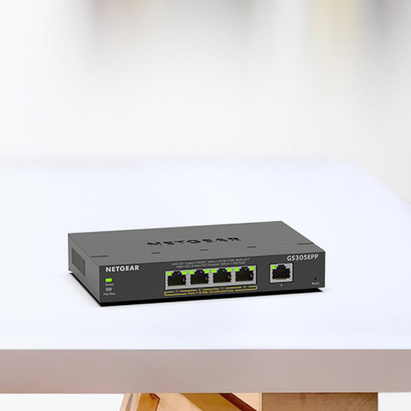 NETGEAR GS305EPP 5 Port PoE Gigabit Ethernet Plus Switch - with 4 x PoE+ @ 120W, Desktop or Wall Mount