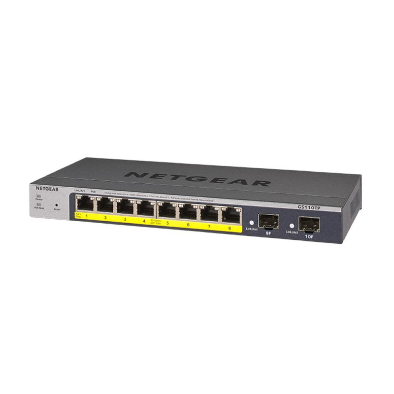 NETGEAR 8-Port PoE Gigabit Ethernet Smart Switch (GS110TP) - Managed with 8 x PoE+ @ 55W, 2 x 1G SFP, Desktop