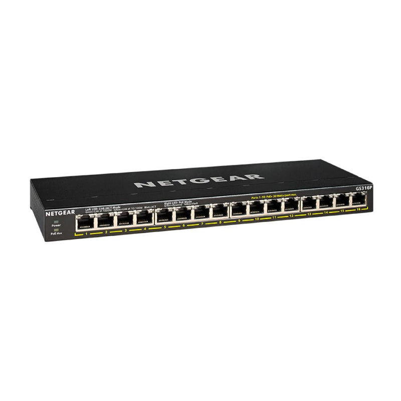 NETGEAR 16-Port Gigabit Ethernet Unmanaged PoE+ Switch (GS316P) - with 16 x PoE+ @ 115W, Desktop/Wallmount, Sturdy Metal