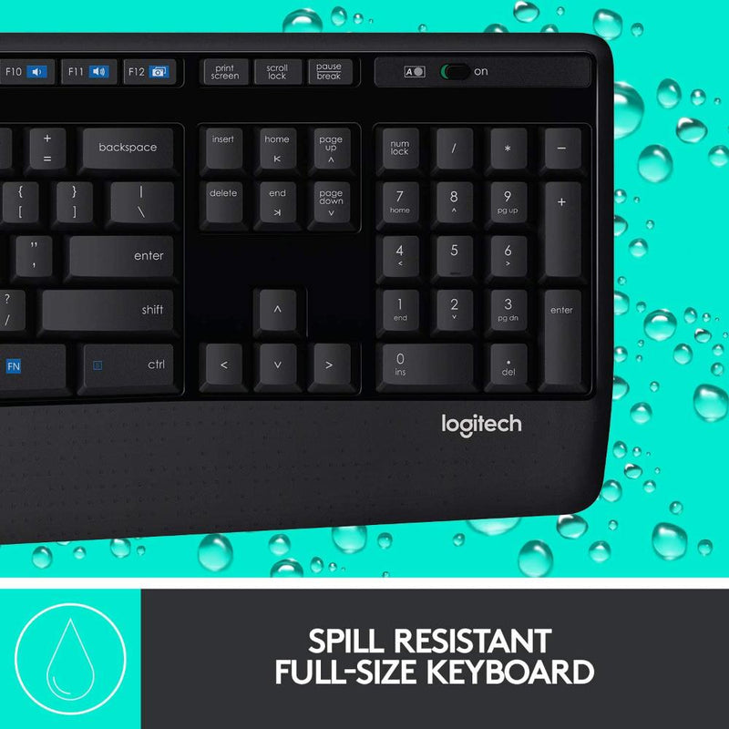 Logitech MK345 Wireless Keyboard & Mouse Full Size Combo with Palm Rest, Textured Mouse Grip, Soft Key ( (Work From Home, Home Based Learning)