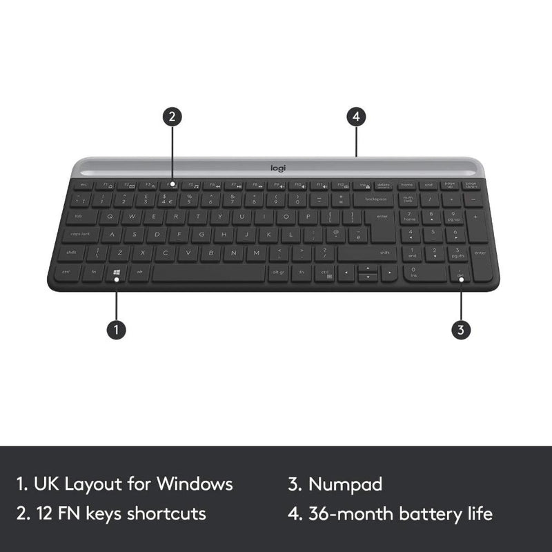 Logitech MK470 Slim Wireless Keyboard and Mouse Combo - Low Profile Compact Layout, Ultra Quiet Operation, 2.4 GHz USB Receiver with Plug and Play Connectivity, Long Battery Life