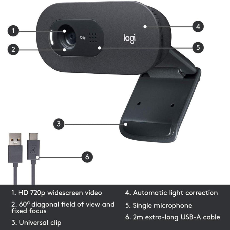 Logitech C505 HD Webcam - 720p HD External USB Camera for Desktop or Laptop with Long-Range Microphone, Compatible with PC or Mac