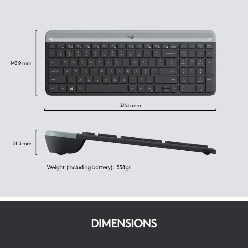 Logitech MK470 Slim Wireless Keyboard and Mouse Combo - Low Profile Compact Layout, Ultra Quiet Operation, 2.4 GHz USB Receiver with Plug and Play Connectivity, Long Battery Life