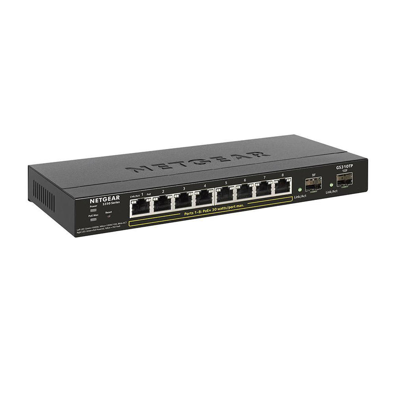 NETGEAR GS310TP 10-Port Gigabit Ethernet Smart Managed Pro PoE Switch - with 8 x PoE+ 55W 2 x 1G SFP, Desktop, Fanless Housing for Quiet Operation, S350 Series