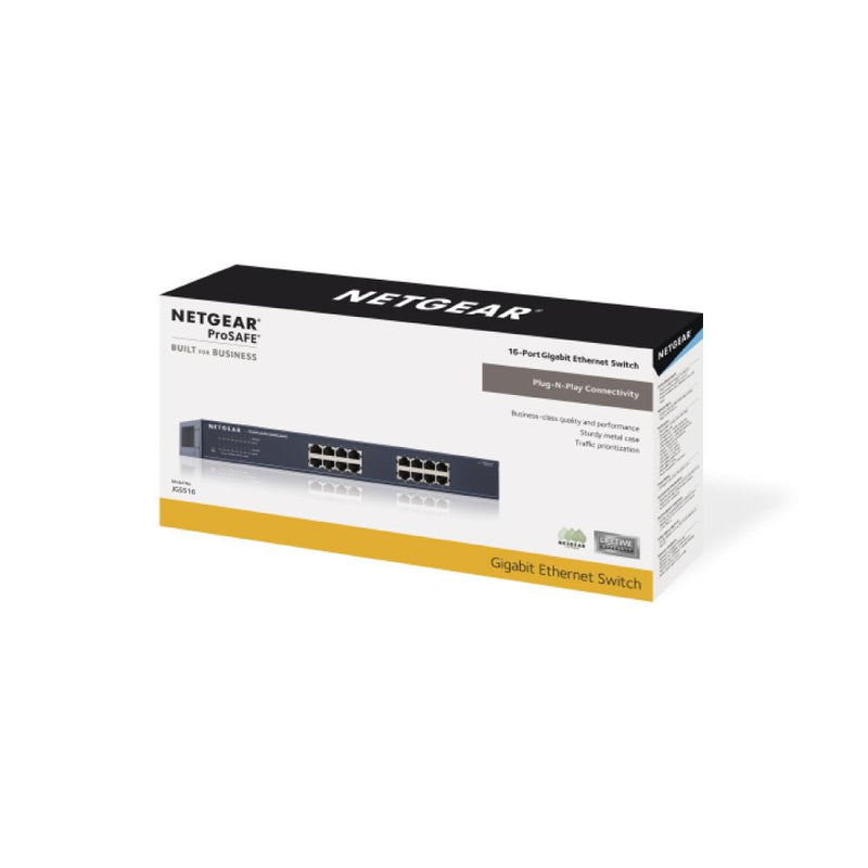 NETGEAR JGS516 16-Port Gigabit Ethernet Unmanaged Switch - Desktop/Rackmount, and ProSAFE Limited Lifetime Protection 