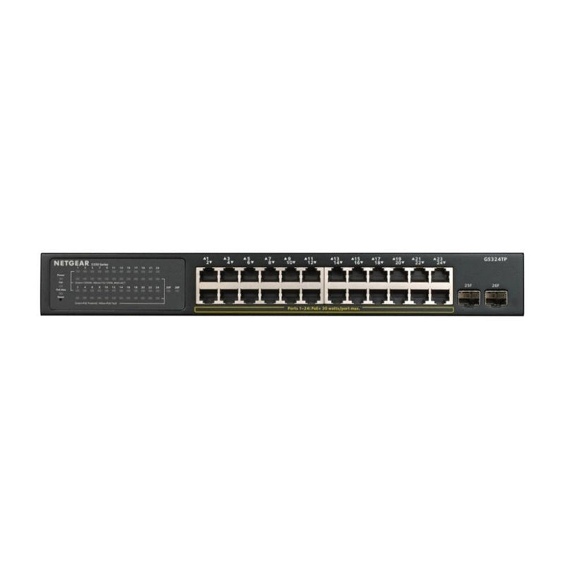 NETGEAR GS324TP 26-Port Gigabit Ethernet Smart Managed Pro PoE Switch - with 24 x PoE+ 190W, 2 x 1G SFP, Desktop/Rackmount, S350 series