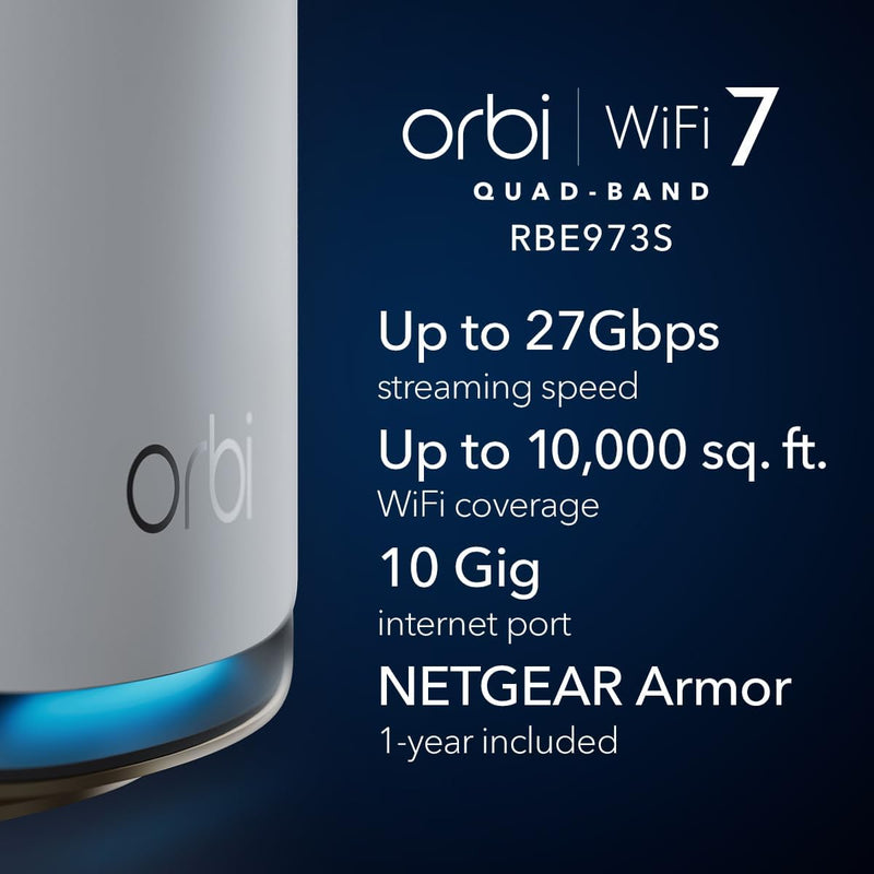 Orbi 970 Quad-Band WiFi 7 Mesh System - BE27000 27Gbps - 3-Pack - White (RBE973S)Orbi 970 Quad-Band WiFi 7 Mesh System - BE27000 27Gbps - 3-Pack - White (RBE973S)