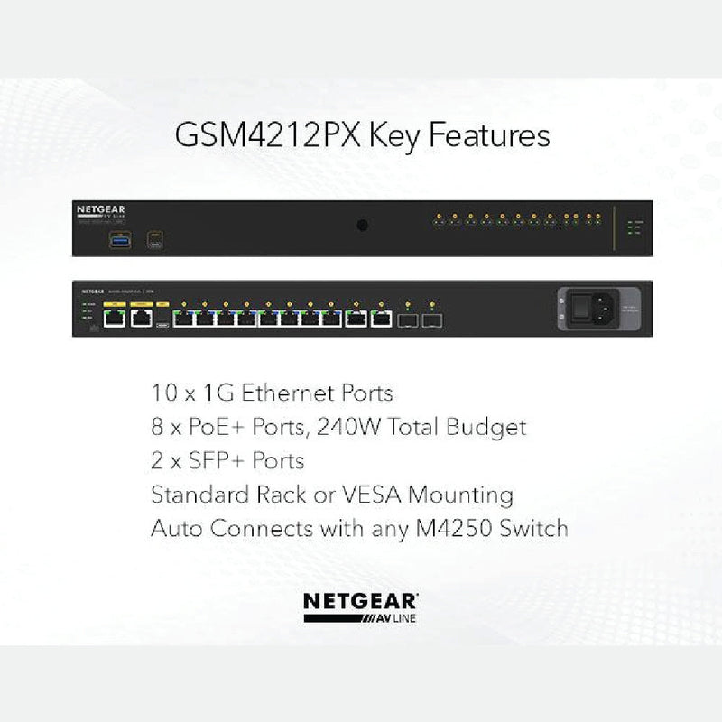 NETGEAR AV Line M4250-10G2XF-PoE+ (GSM4212PX) 8x1G PoE+ 240W 2x1G and 2xSFP+ Managed Switch