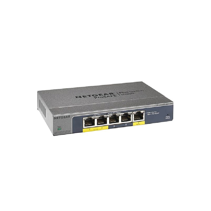 Netgear 5-Port Gigabit Ethernet Plus PoE Pass-Throu/PoE Power Down Switch (GS105PE) with 2-Port PoE out Ports