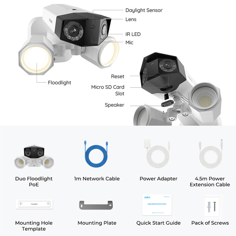 REOLINK Duo Floodlight PoE 4K PoE Floodlight Camera with Dual Lens for 180° Field of View