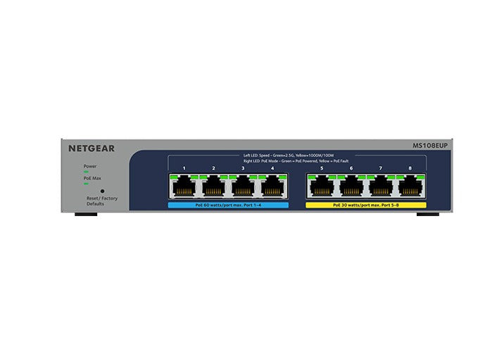 Netgear MS108EUP: 8-port Multi-Gigabit (2.5G) Ethernet Ultra 60 PoE++ Easy Smart Managed Switch