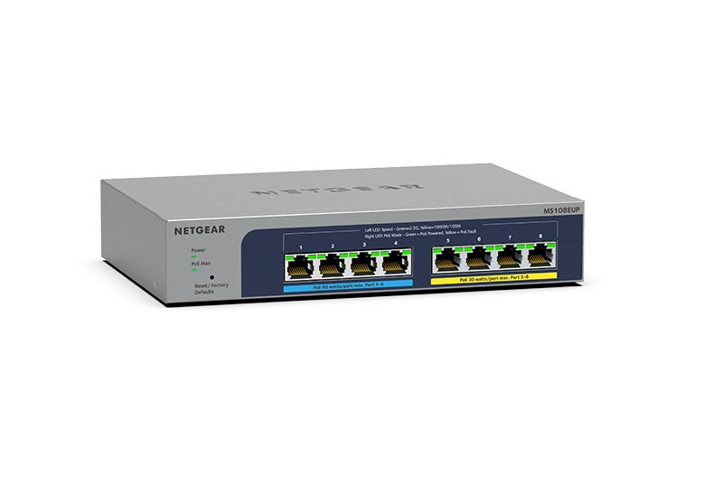 Netgear MS108EUP: 8-port Multi-Gigabit (2.5G) Ethernet Ultra 60 PoE++ Easy Smart Managed Switch