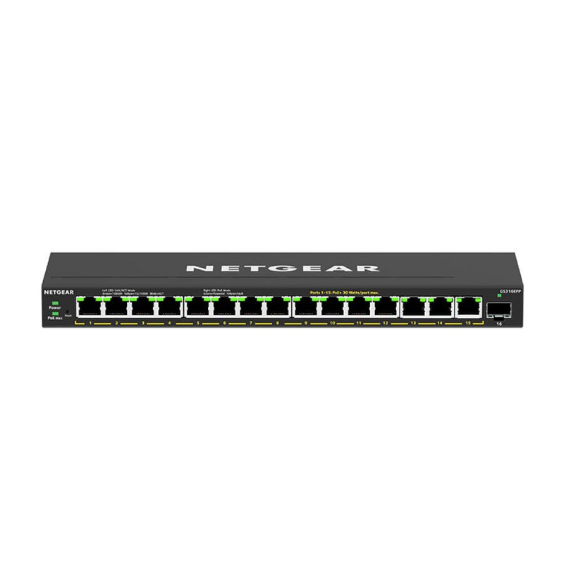 NETGEAR GS316EPP 16-Port PoE Gigabit Ethernet Plus Switch - Managed, with 15 x PoE+ @ 231W, 1 x 1G SFP Port, Desktop or Wall Mount