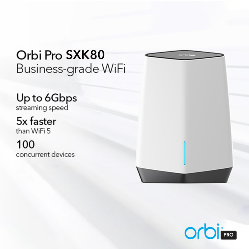 NETGEAR Orbi Pro WiFi 6 Tri-band Mesh System SXK80 | Router with 1 Satellite Extender for Business or Home | Coverage up to 6,000 sq. ft. and 60+ Devices | AX6000 802.11 AX (up to 6Gbps) (Pack of 2)
