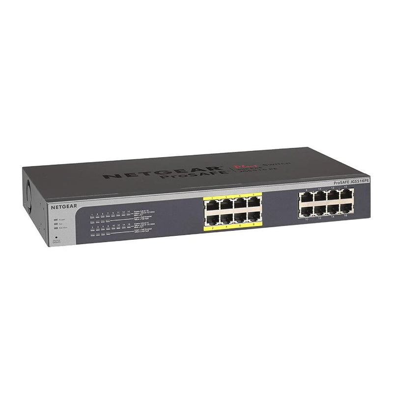 NETGEAR JGS516PE 16-Port PoE Gigabit Ethernet Plus Switch - Managed, with 8 x PoE @ 85W, Desktop or Rackmount, and Limited Lifetime Protection