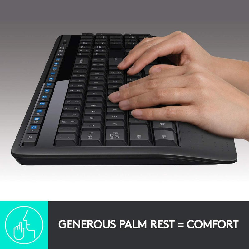 Logitech MK345 Wireless Keyboard &amp; Mouse Full Size Combo with Palm Rest, Textured Mouse Grip, Soft Key ( (Work From Home, Home Based Learning)