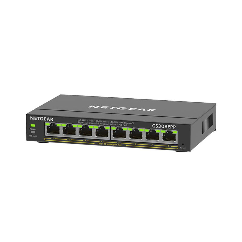 NETGEAR GS308EPP 8 Port PoE Gigabit Ethernet Plus Switch - with 8 x PoE+ @ 123W, Desktop or Wall Mount