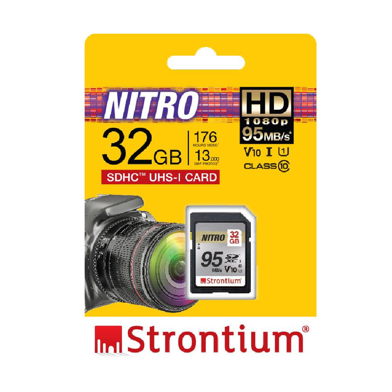 Strontium Nitro 32GB SD SDHC 95MB/s UHS-I U1 V10 Class 10 Flash Memory Card for Camera