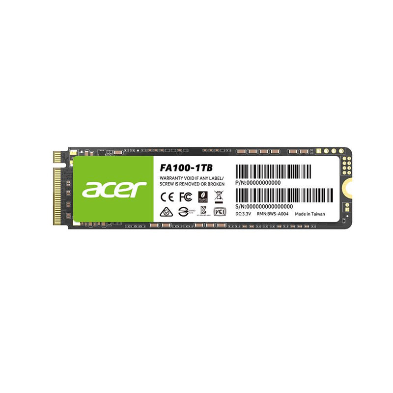 Acer FA100, M.2 NVMe PCIe Gen3 x 4 SSD, full of the latest technology, 128GB up to 2TB,  read- & write- speeds up to 3300 / 2700 MB/s 