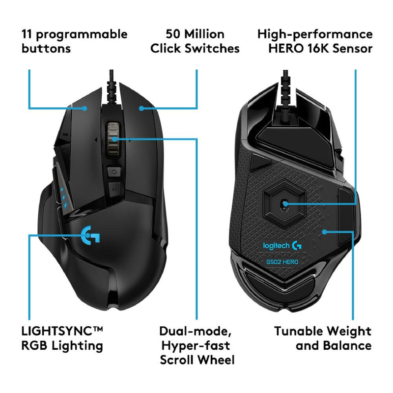 Logitech G502 SE Hero High Performance RGB Gaming Mouse with 11  Programmable Buttons