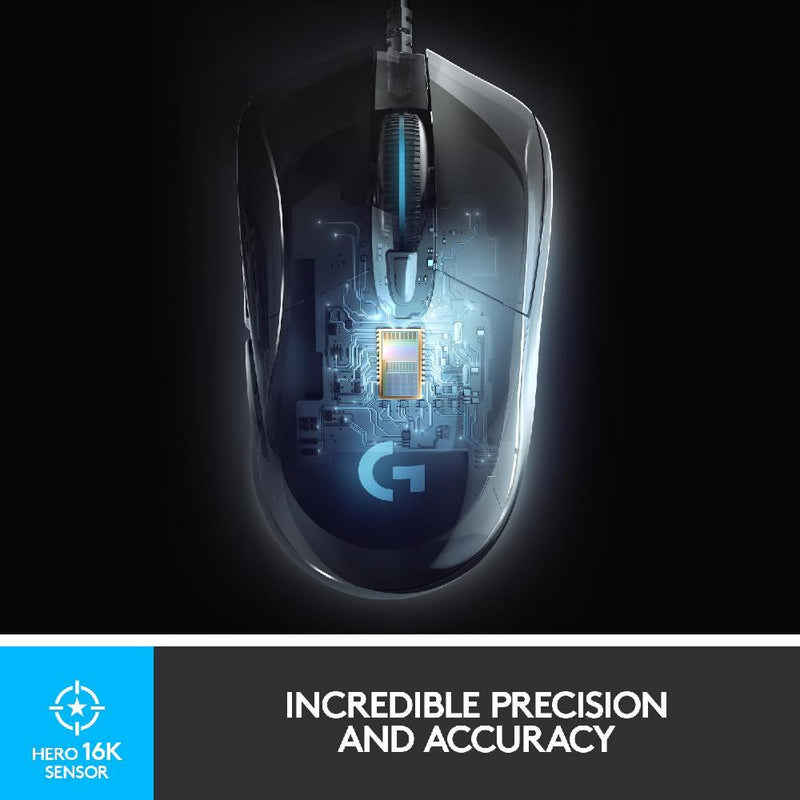 Logitech G403 HERO 25K Gaming Mouse, LIGHTSYNC RGB, Lightweight 87g+10g Optional, Braided Cable, 25,600 DPI, Rubber Side Grips