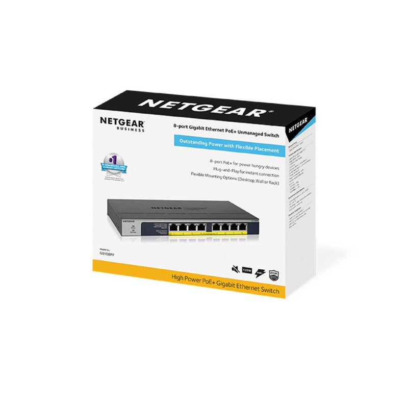 NETGEAR GS108PP 8-Port Gigabit Ethernet Unmanaged PoE Switch - with 8 x PoE+ @ 123W Upgradeable, Desktop/Rackmount, and ProSAFE Limited Lifetime Protection