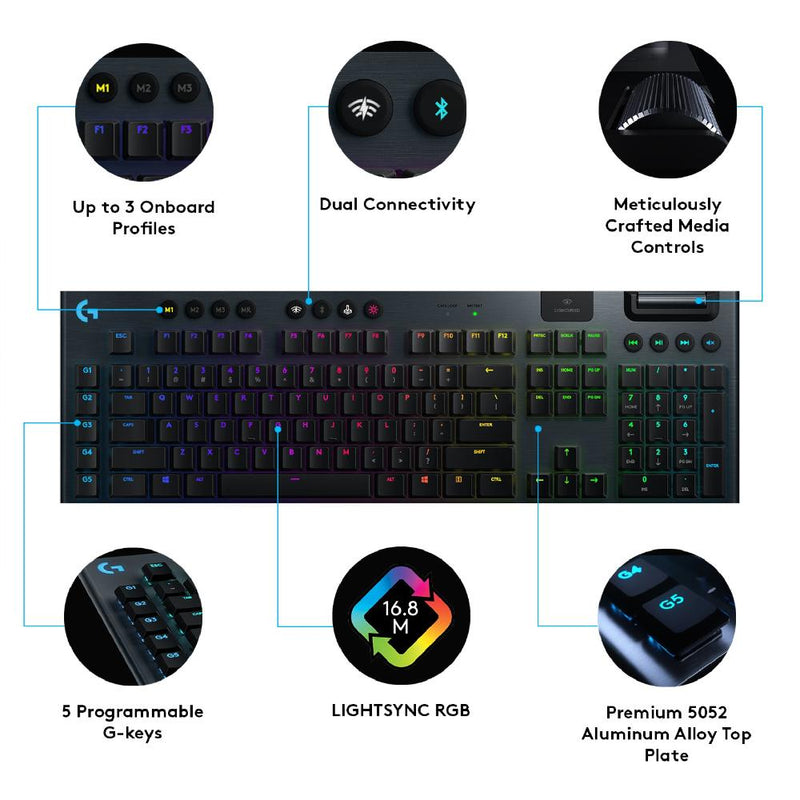 Logitech G915 TKL Tenkeyless LIGHTSPEED Wireless RGB Mechanical Gaming Keyboard, Low Profile Switch Options, LIGHTSYNC RGB, Advanced Wireless and Bluetooth Support