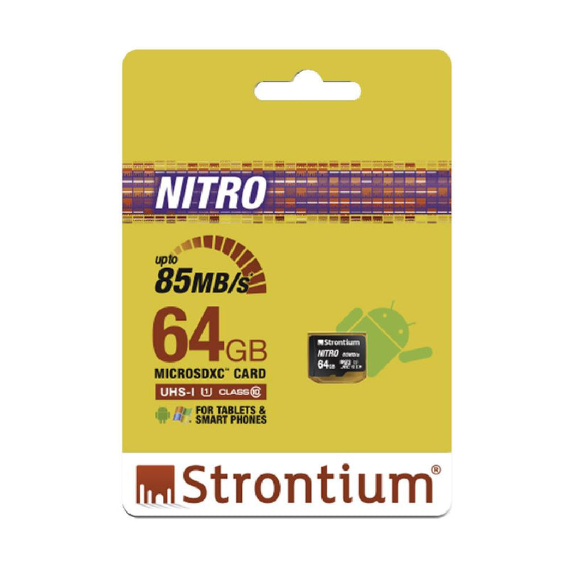 Strontium Nitro (SRN64GTFU1QR) 64GB Micro SDHC Memory Card 85MB/s UHS-I U1 Class 10 High Speed for Smartphones/Tablets/Drones/Action Cams