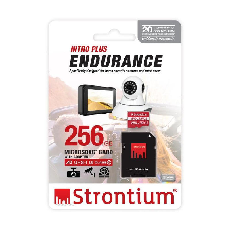 Strontium 256GB (SRP256GTFU3ES) MicroSD Nitro Plus Endurance card with Adaptor Included U3