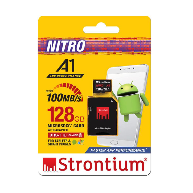 Strontium Nitro 128GB Micro SDXC Memory Card, 100MB/s A1 UHS-I U3 Class 10 with Adapter