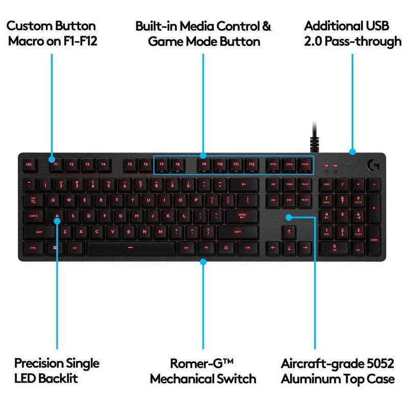 Logitech G413 Backlit Mechanical Gaming Keyboard with USB Passthrough – Carbon