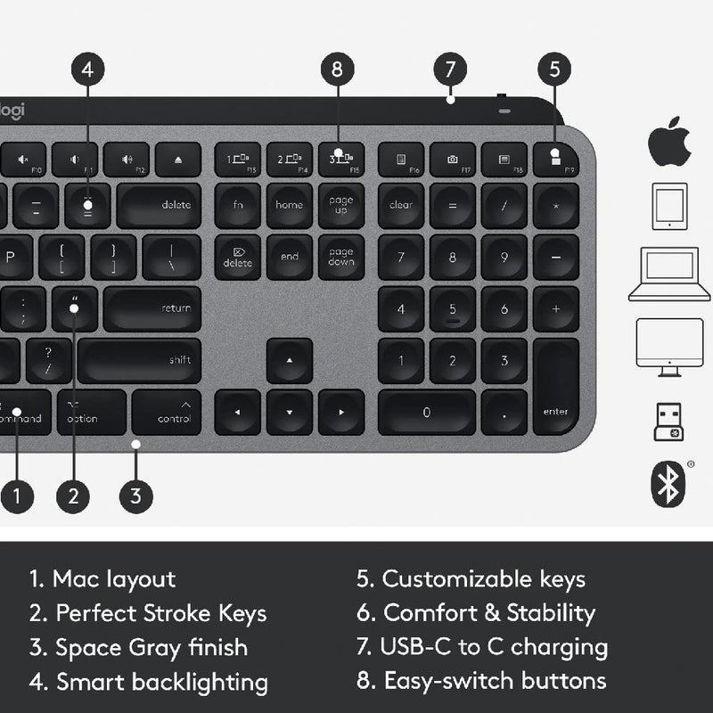 Logitech 920-009560 MX Keys Wireless Keyboard for Mac