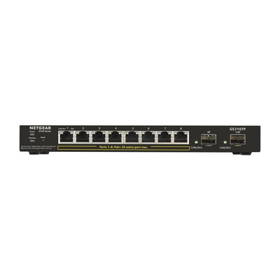 NETGEAR GS310TP 10-Port Gigabit Ethernet Smart Managed Pro PoE Switch - with 8 x PoE+ 55W 2 x 1G SFP, Desktop, Fanless Housing for Quiet Operation, S350 Series